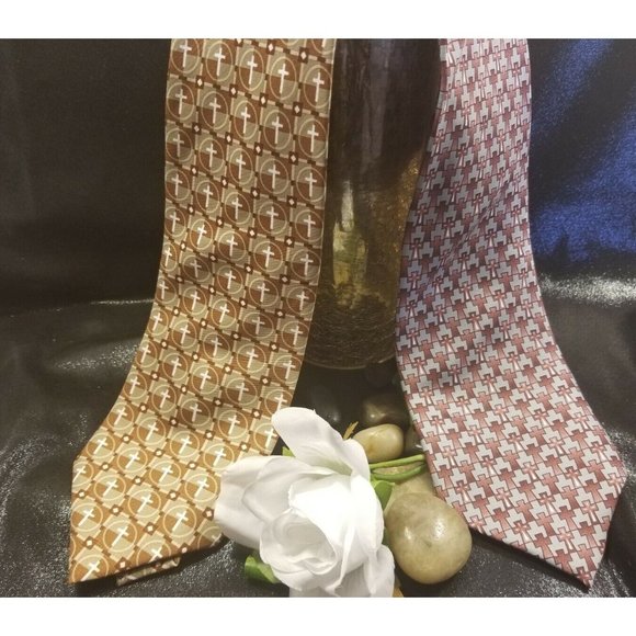 (2) Man of God MOG Neckties Christian Brown & Mauve Religious Dress Fashion - Picture 2 of 6